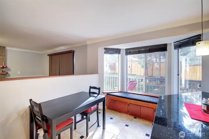 Bayed breafast nook with bench; use for seating on one side of your table!