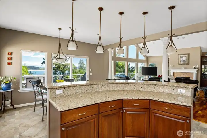 The eat-in bar and dining nook round out the thoughtfully designed kitchen.