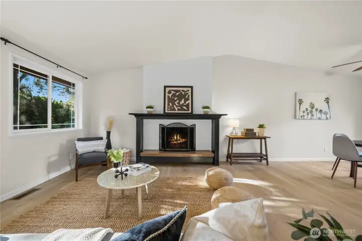 Living room with cozy fireplace Living room with cozy fireplace