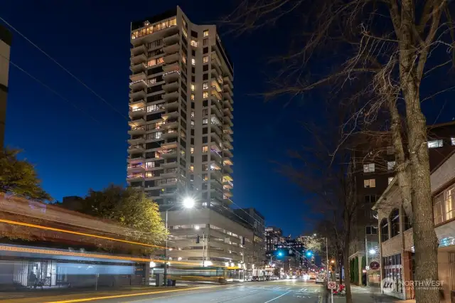 A stunning night view of the Grandview Condominium.