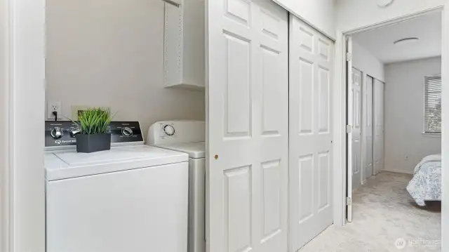 Laundry is conveniently located upstairs and has a skylight above it