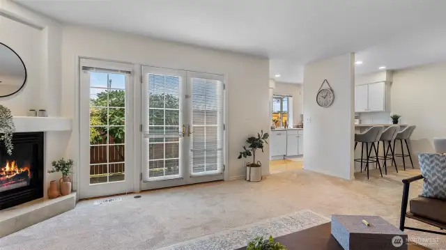 A wall of French doors lets in tons of light