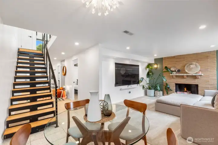 Full basement conversion and new custom staircase to open the space. Enjoy cozy times in front of the 2nd fireplace in the lower level living room.