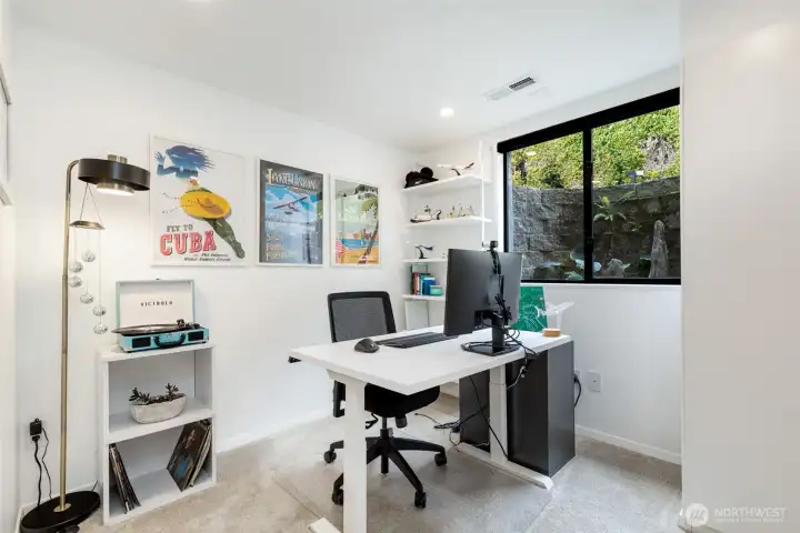 2nd guest bedroom in the lower level with large windows to gaze in thought.