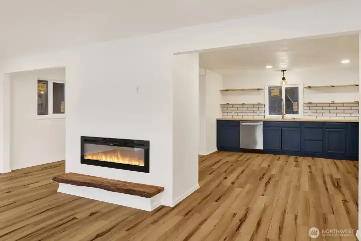 Electric fireplace/ Kitchen