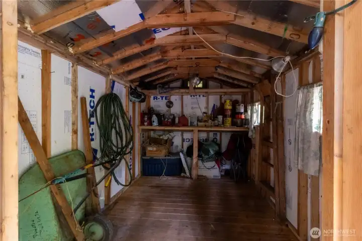 Inside the storage shed.
