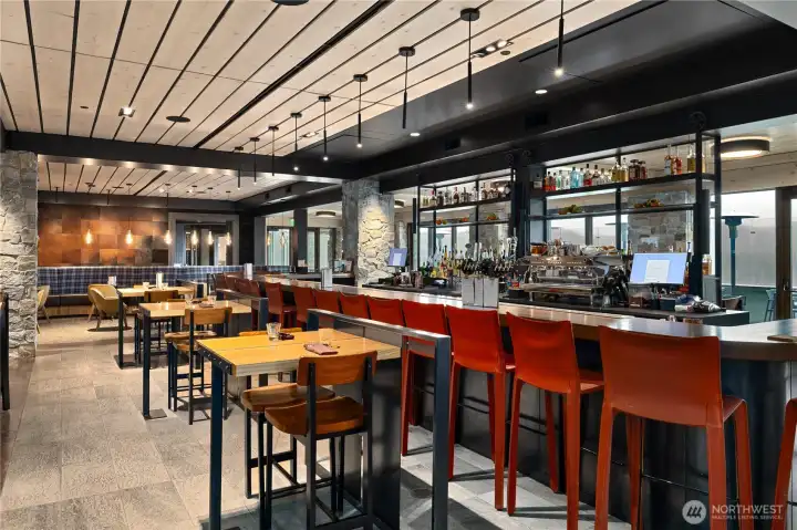 Bar and lounge areas offer connection and relaxation.