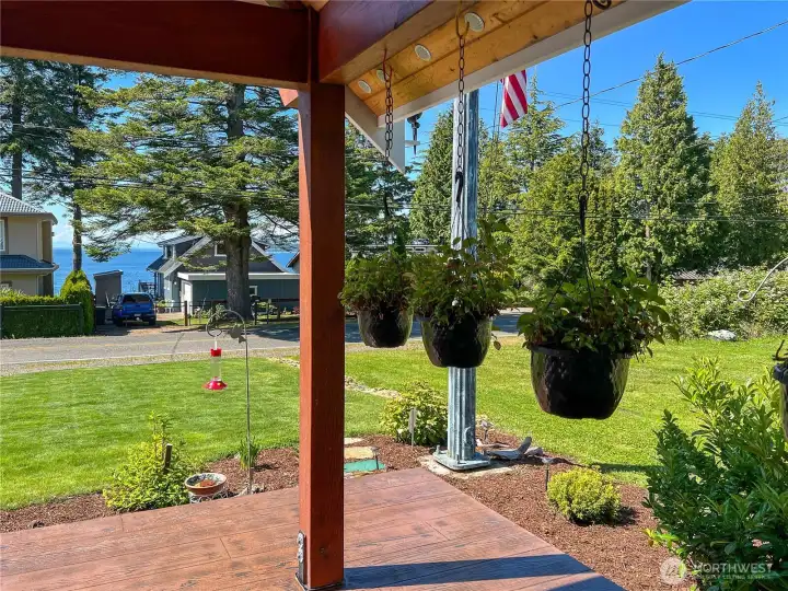 Water and territorial views from the covered patio.