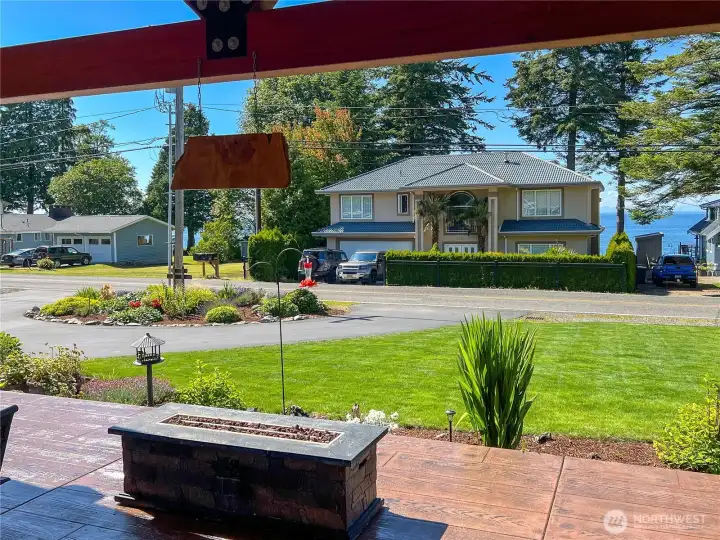 Water and territorial views from the covered patio.