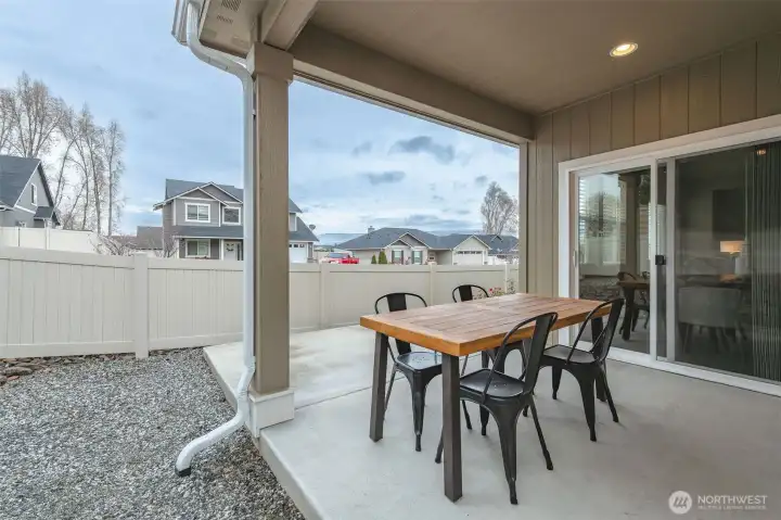 sliding door leads to oversized covered patio