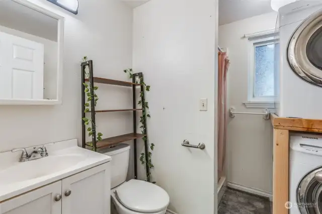 3/4 bathroom on the lower level with washer and dryer