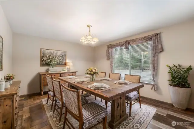 Gather friends around  to make memories in this dining room