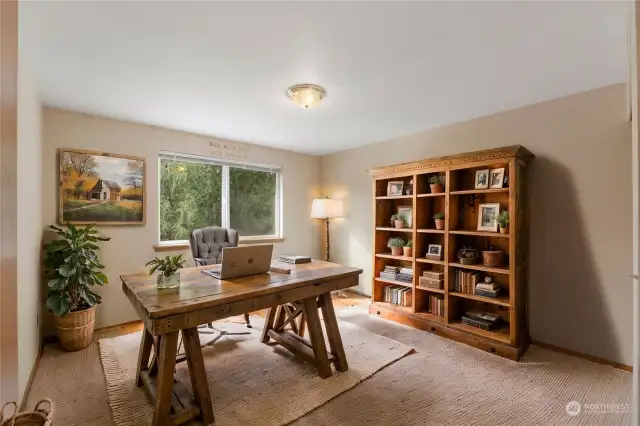 The home office also provides storage with a large closet