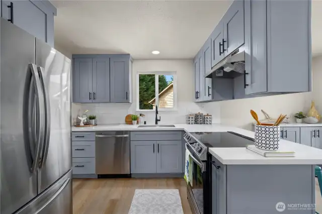 Remodeled kitchen with new shaker cabinets