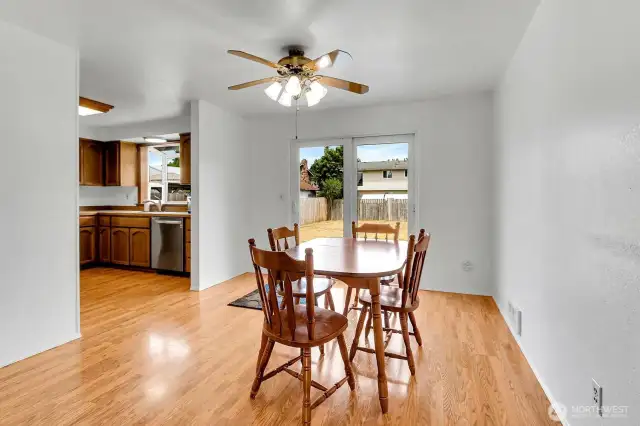 Dining area with slider door to the back yard.