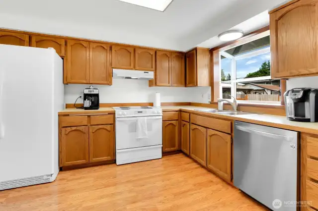 The kitchen offers plenty of space for cooking and entertaining.