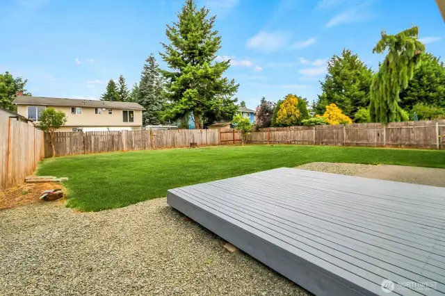 Huge backyard with freshly painted deck.  Plenty of space for entertaining!
