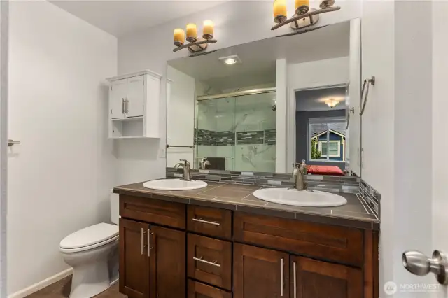 Primary bathroom with his and hers sinks