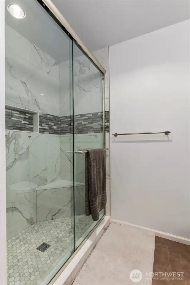 Primary shower that has been updated by sellers