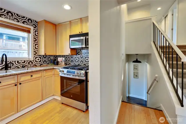 new stove, and view of the tri-level