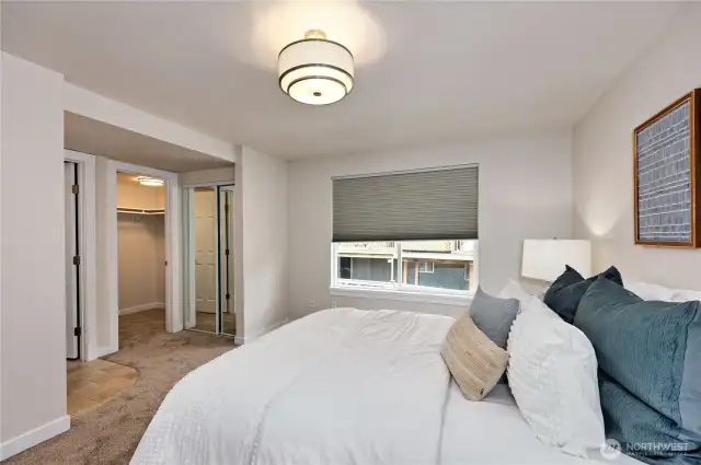 another view of the large Primary bedroom and both closets