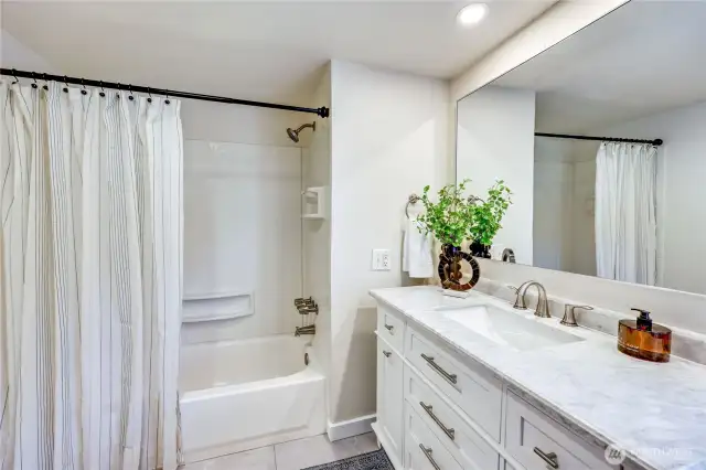 Main bathroom with new vanity and marble top