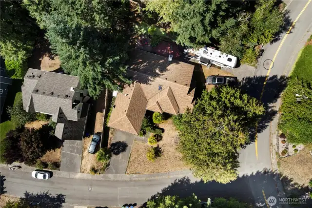 Overhead view of large corner lot.