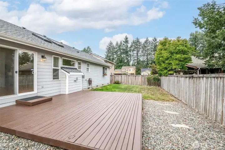Fully fenced and level backyard.