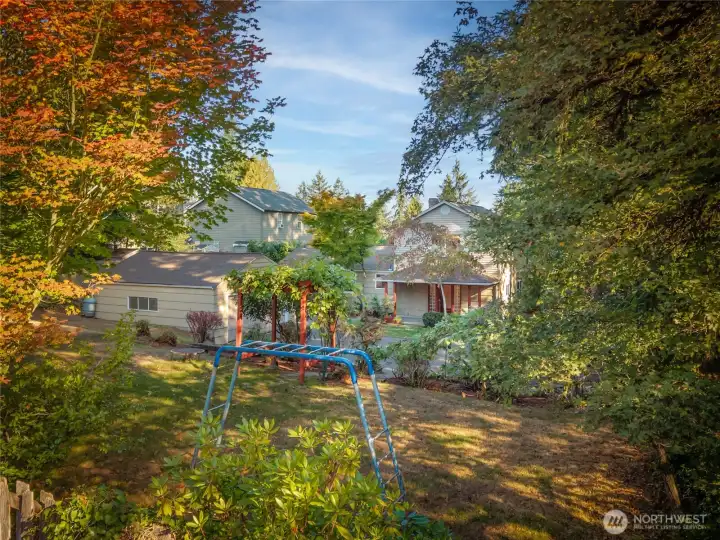 Backyard play area looking towards the house.