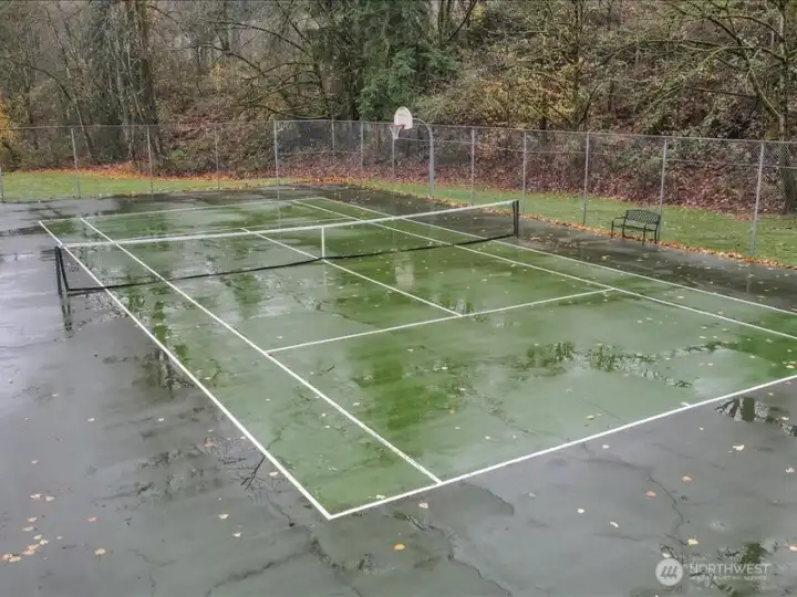Gated,Tennis court also offers a basketball hoop!