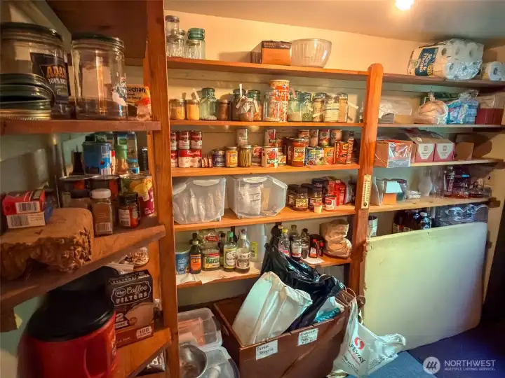 Plethora of storage shelves in the walk-in pantry conveniently located off the kitchen.