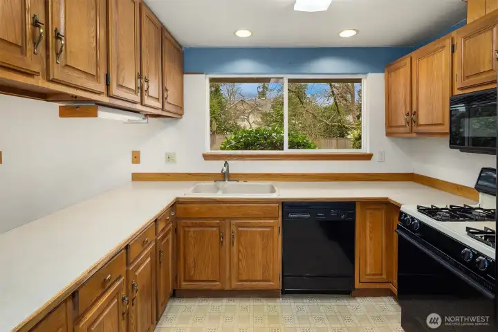 Plenty of cabinet and counter space.