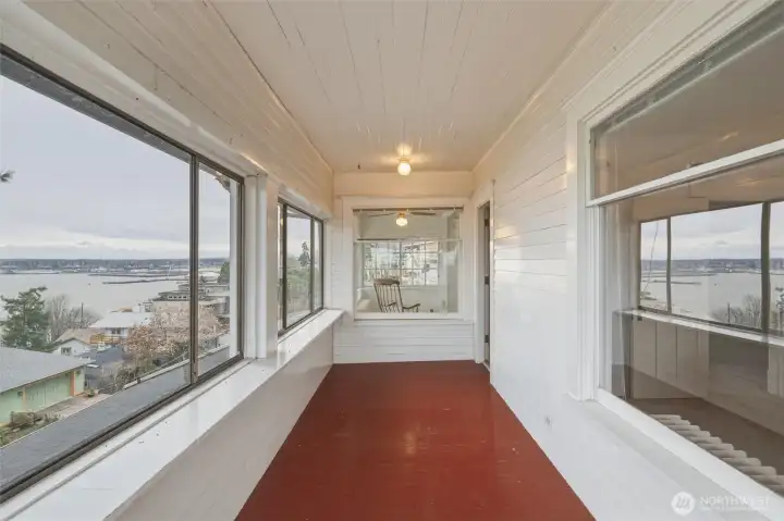Charming second-level sun porch with sweeping Bellingham Bay views