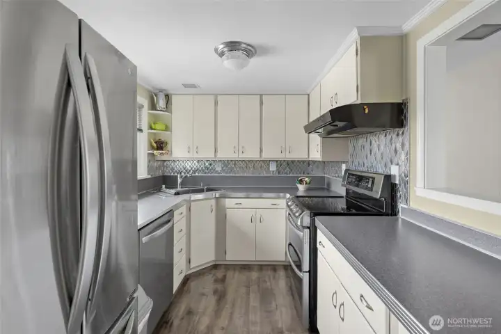 Looking into kitchen from dining room.