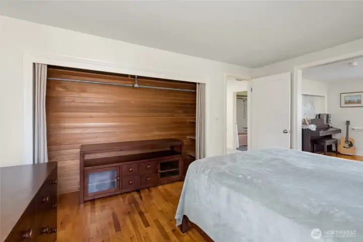 Cedar lined closet in primary bedroom.