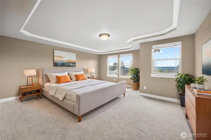 Virtually staged primary suite.