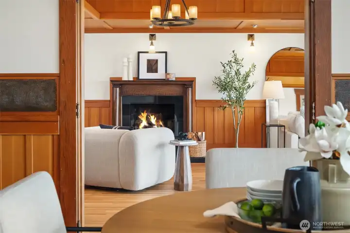 A gas fireplace offers an easy warmth as if the wood wainscoting wasn't enough. A gas fireplace offers an easy warmth as if the wood wainscoting wasn't enough.