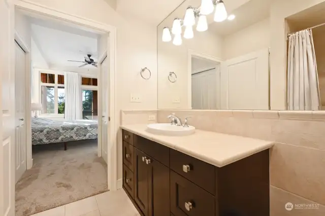 Nice stone tile countertops and surrounds.