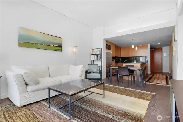 Open floor plan with living/dining area and modern kitchen