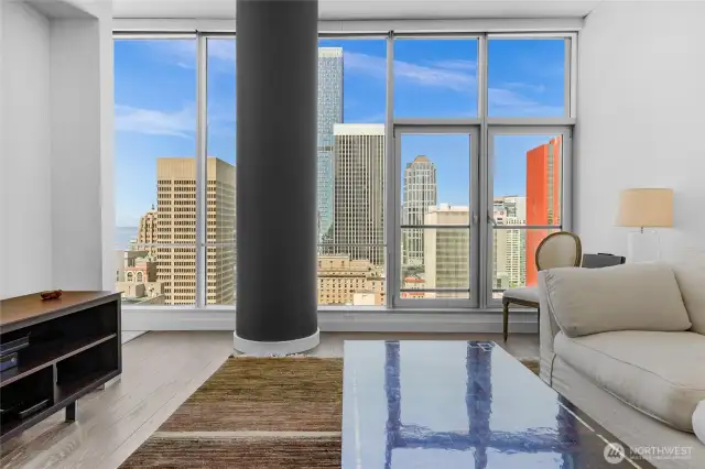 10.5 foot floor to ceiling windows floods unit with light!