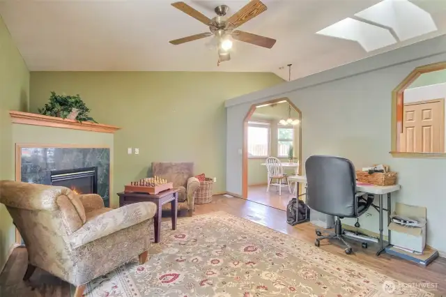 As you can see, the skylights & vaulted ceilings allow the light to enter the family room