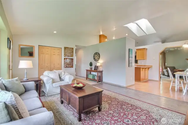 The vaulted ceilings and skylights let plenty of natural light in