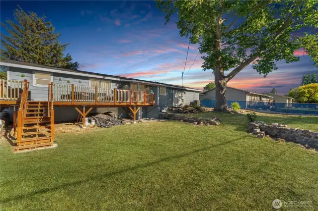 Terraced, fenced rear yard