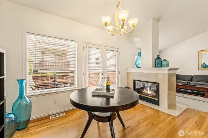 Dual Fireplace featured in the Dining Room