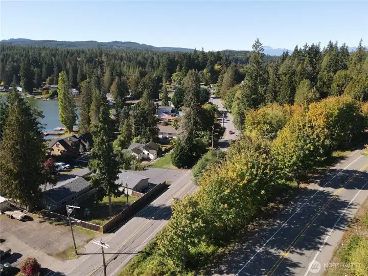 Looking west, Kitsap Lake on the left, Olympic Mountains to the west