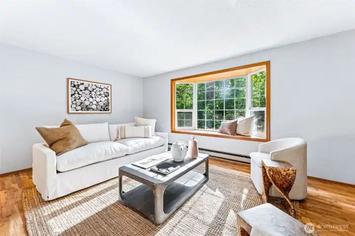 Living room is bright and airy
