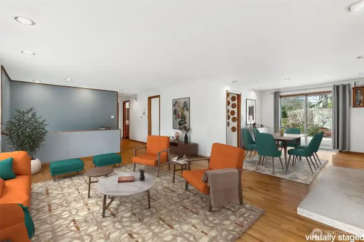 Virtually staged living and dining room