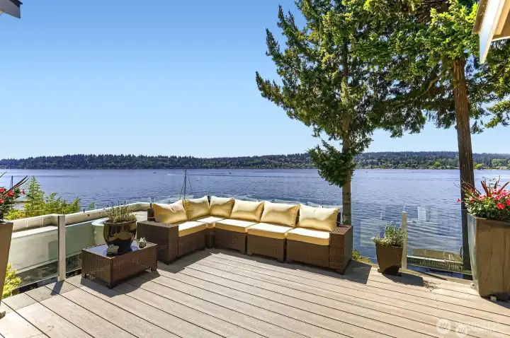 Massive entertaining deck stretches the length of the home.