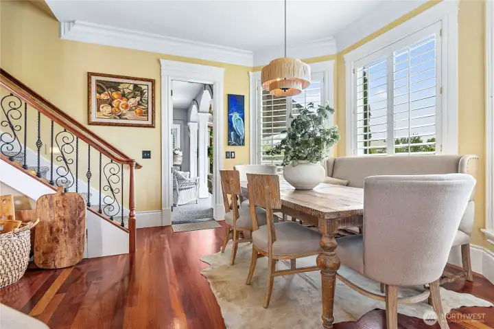 Dining area, back staircase & door to patio