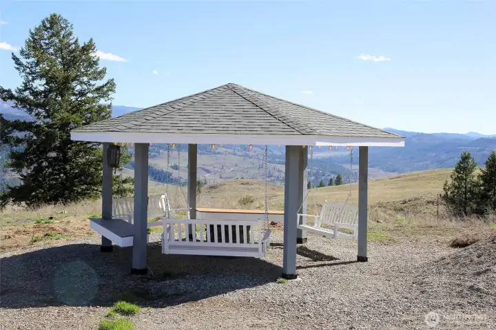 Covered outdoor pavilion overlooking the scenic landscape.